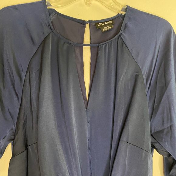 CITY CHIC woman's size 12 Sleek Tie navy blue keyhole neck asymmetrical dress - Picture 4 of 11